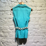 MOSCHINO CHEAP & CHIC TURQUOISE WAISTCOAT WITH WHITE BELT