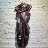 VIVIENNE WESTWOOD RED LABEL BURGUNDY/SILVER STRIPED STRUCTURED DRESS