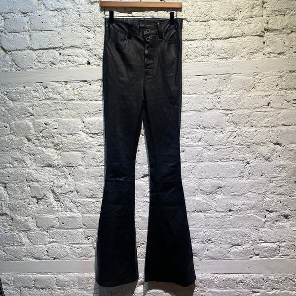 UNRAVEL PROJECT BLACK LEATHER FLARED TROUSERS