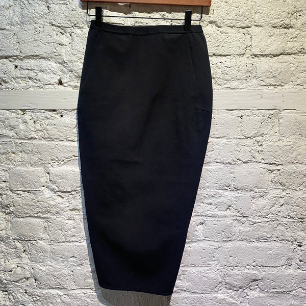 RICK OWENS BLACK TEXTURED PENCIL SKIRT