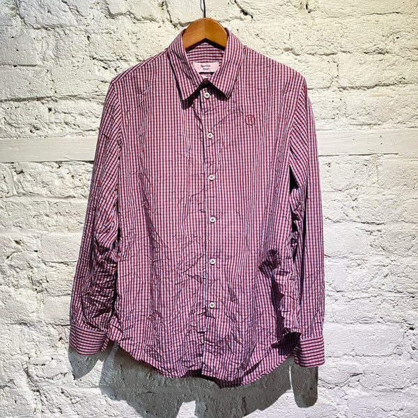 MARTINE ROSE RED/BLUE CHECK CRINKLE SHIRT