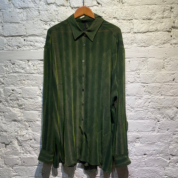 UNRAVEL PROJECT DECONSTRUCTED GREEN WAVY SHIRT