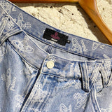 VIVIENNE WESTWOOD X PALACE SKATEBOARDS ORB PRINTED BLUE DENIM SHORTS