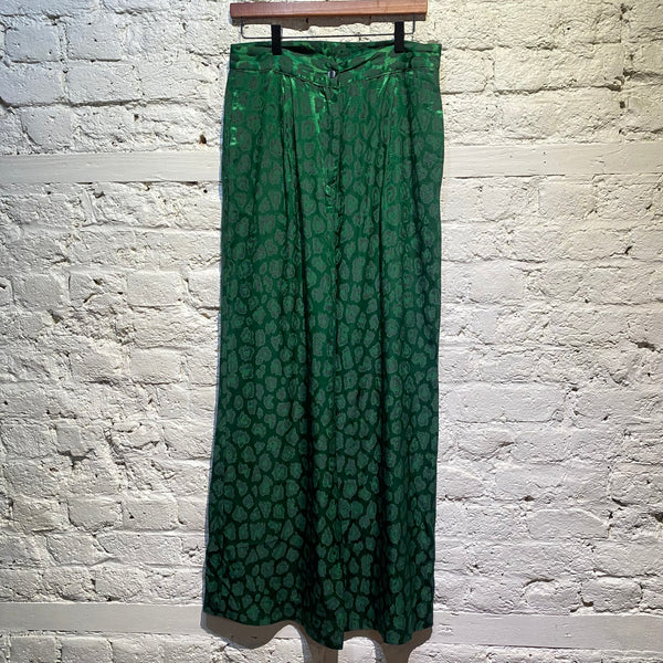 SOEUR GREEN SATIN WIDE LEG TROUSERS