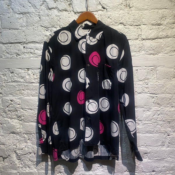 COMME DES GARCONS SHIRT BLACK SHIRT WHITE/PINK PRINT