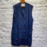 BY WALID DARK BLUE ANTIQUE COTTON GILET WITH SASHIKO STITCH DETAILS