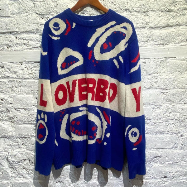 CHARLES JEFFREY LOVERBOY BLUE KNIT SWEATER