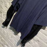 DRIES VAN NOTEN NAVY L/S WITH BLACK RUCHED SATIN SLEEVES