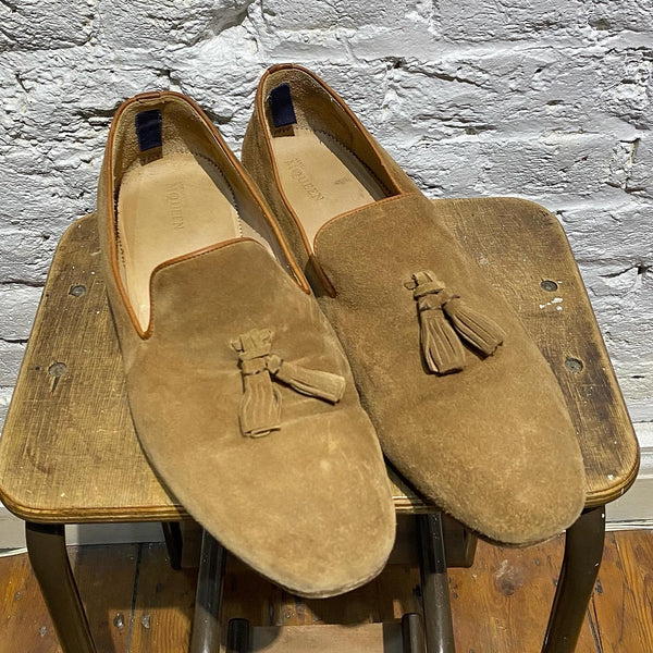ALEXANDER MCQUEEN TAN TASSEL SUEDE LOAFERS