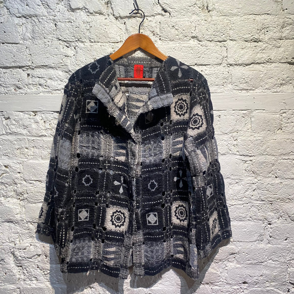 ISSEY MIYAKE HEART HAAT BLACK GREY WHITE PATTERN WOOL JACKET