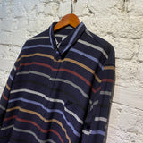 HENRIK VIBSKOV NAVY WOOL STRIPED WOOL MIX BUTTON UP SHIRT