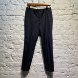JUNYA WATANABE COMME DES GARÇONS NAVY PINSTRIPED POLY/WOOL TROUSERS