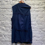 BY WALID DARK BLUE ANTIQUE COTTON GILET WITH SASHIKO STITCH DETAILS