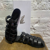 ANCIENT GREEK SANDALS BLACK LEATHER SLIP ON SANDALS