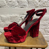 SAINT LAURENT RED VELVET PLATFORM HEELS