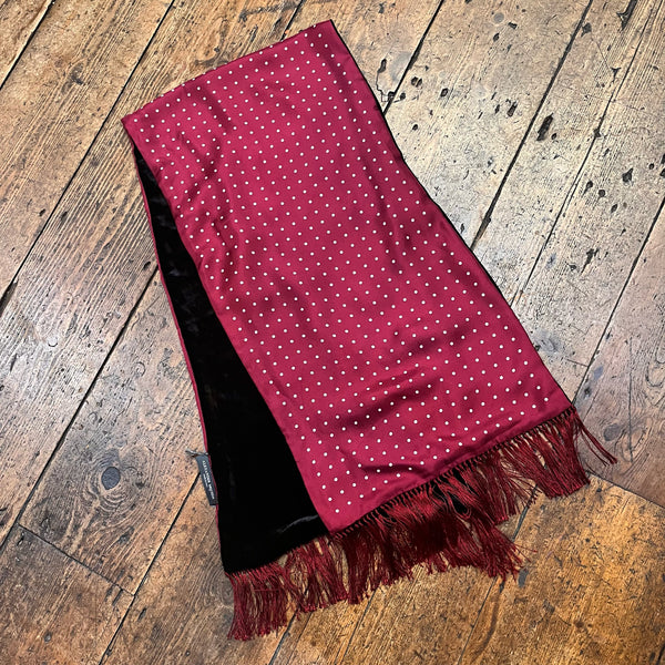 ALEXANDER MCQUEEN DK RED SILK/BLK VELVET SCARF