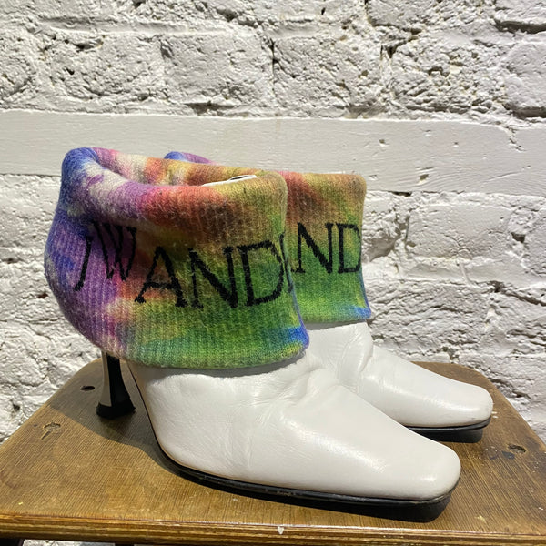 JW ANDERSON WHITE ANKLE BOOTS RAINBOW KNIT