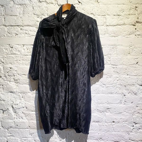 GANNI BLACK CRINKLE DRESS WITH SCARF