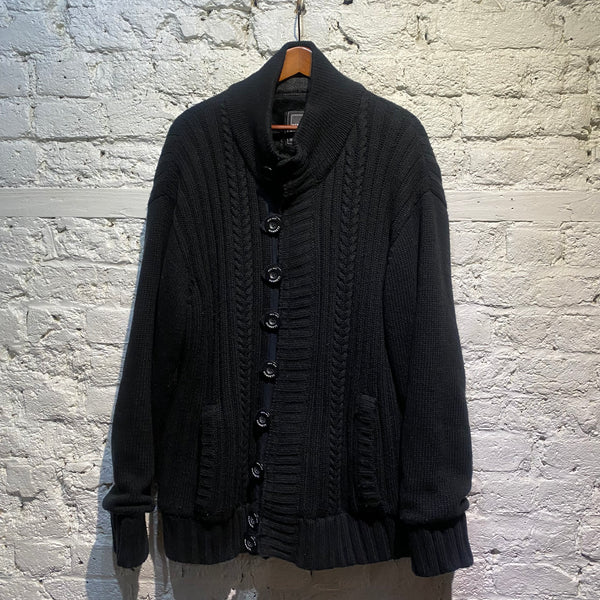 KATHERINE HAMNETT BLACK KNIT FAUX FUR LINED JACKET