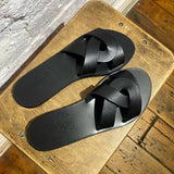 ANCIENT GREEK SANDALS BLACK LEATHER SLIDES