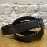 DOLCE & GABBANA BLACK LEATHER MENS BELT WITH SILVER BUCKLE
