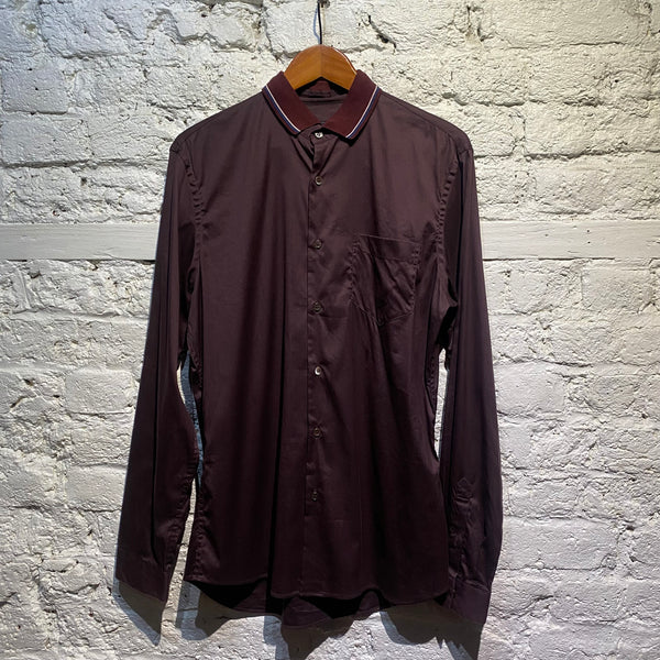 PRADA BURGUNDY BUTTON UP SHIRT WITH POLO COLLAR
