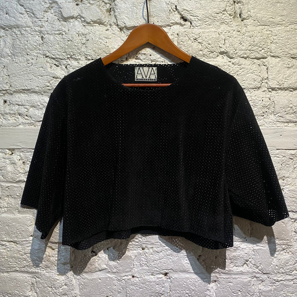 AVA CATHERSIDE LASER CUT BLACK CROP TOP