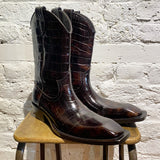 MARTINE ROSE BROWN MOCK-CROC LEATHER COWBOY BOOTS