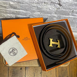 HERMES VINTAGE “H” BLACK LEATHER BELT