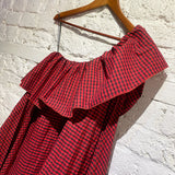 RED VALENTINO GINGHAM OFF THE SHOULDER MINI DRESS