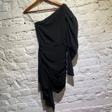 16ARLINGTON BLACK RUCHED PUFF SLEEVE CREPE MINI DRESS