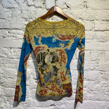 SAVE THE QUEEN! VINTAGE MESH PRINT TOP