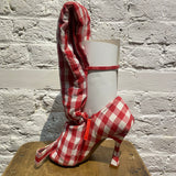 ACNE STUDIOS RED/WHITE GINGHAM PEEPTOE HEELS
