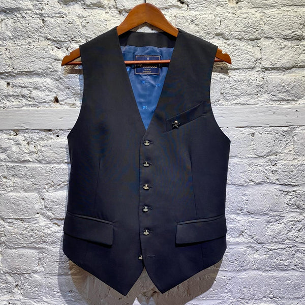 VIVIENNE WESTWOOD MAN NAVY WOOL WAISTCOAT WITH SKULL PIN