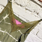 JUNYA WATANABE MAN GREEN SILK BARBWIRE CAMI TOP/MINI DRESS