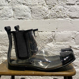 COMME DES GARÇONS BLACK/CLEAR PVC/LEATHER ANKLE BOOTS