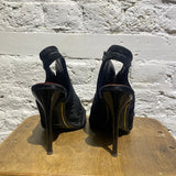 CHARLES JOURDAN BLACK LEATHER/PONY HEELS
