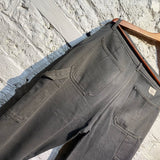 AIMÉ LEON DORE CHARCOAL WORKWEAR TROUSERS WITH BROWN STITCHING