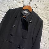 NICOLE FARHI BLACK WOOL DOUBLE BREASTED MILITARY COAT WITH BACK PINCH PLEATS