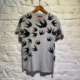 ALEXANDER MCQUEEN MCQ GREY FLOCKED SWALLOW PRINT T-SHIRT
