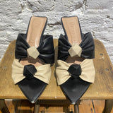 VICENZA BLACK/BEIGE HEELED MULES