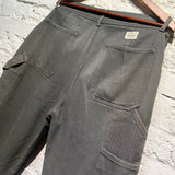 AIMÉ LEON DORE CHARCOAL WORKWEAR TROUSERS WITH BROWN STITCHING