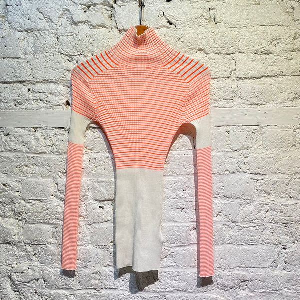 VICTORIA BECKHAM WHITE/ORANGE FINE GAUGE KNIT TOP