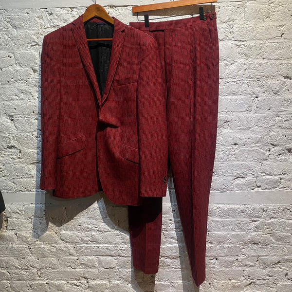 OZWALD BOATENG BLACK/RED WOVEN 3-PIECE SUIT