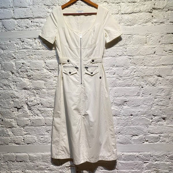 COURREGES WHITE COTTON ZIP DRESS