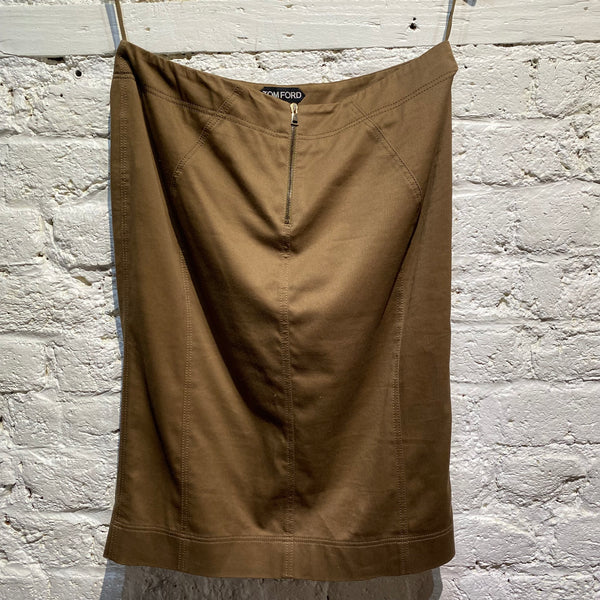 TOM FORD  BROWN COTTON PENCIL SKIRT