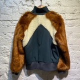 SEA DARK GREEN WOOL/FAUX FUR TRACK JACKET