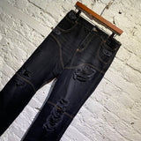 TELFAR BLACK DISTRESSED JEANS WITH PANELLED SEAMS