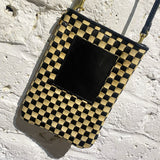 CLARE V CHECK LEATHER PHONE BAG