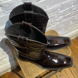 MARTINE ROSE BROWN MOCK-CROC LEATHER COWBOY BOOTS